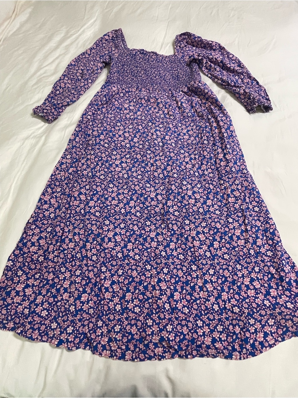 J. Crew Lavender-Blue Floral Smocked Maxi Dress - Picture 10 of 13
